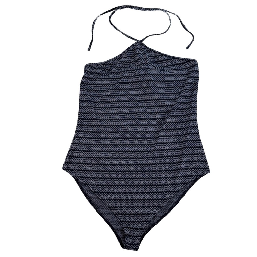 Heatherly Malka Knit Bodysuit Navy Blue XXL Zig Zag Halter Neck New Y2K 90s Chic